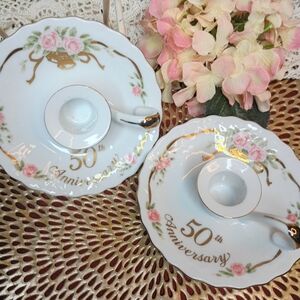 Lefton 50th Anniversary Porcelain Candle Holders with Pink Rose Motif